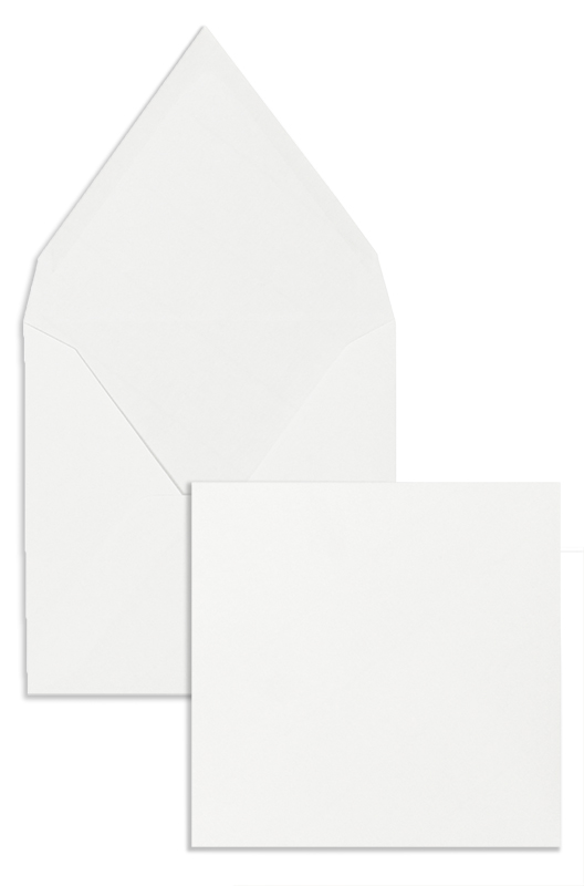 Briefumschläge, weiß naturweiß~120x120mm, 135 g/m2 gerippt, ohne Fenster, Nassklebung, spitze Klappe, 100 Stück