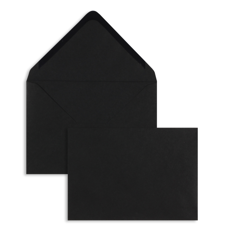 Briefumschläge, schwarz ~114x162mm DIN C6, 100g/qm Offset, ohne Fenster, Nassklebung, spitze Klappe, 100 Stück