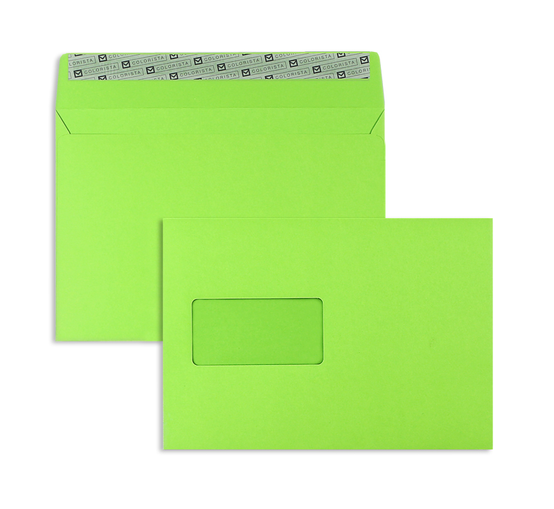 Briefumschläge, grün ~162x229mm DIN C5, 130g/m2 Colorista, mit Fenster, Haftklebung, gerade Klappe, 100 Stück