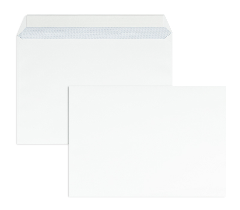 Briefumschläge, weiß Hochweiß~229x324mm DIN C4, 120g/m2 Offset, ohne Fenster, Haftklebung, gerade Klappe, 250 Stück