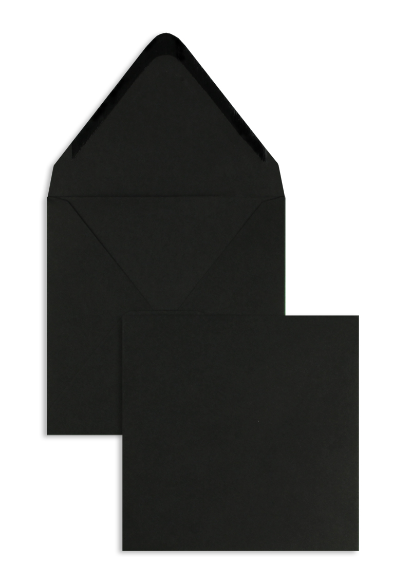 Briefumschläge, schwarz ~120x120mm, 120g/m2 Offset, ohne Fenster, Nassklebung, spitze Klappe, 100 Stück
