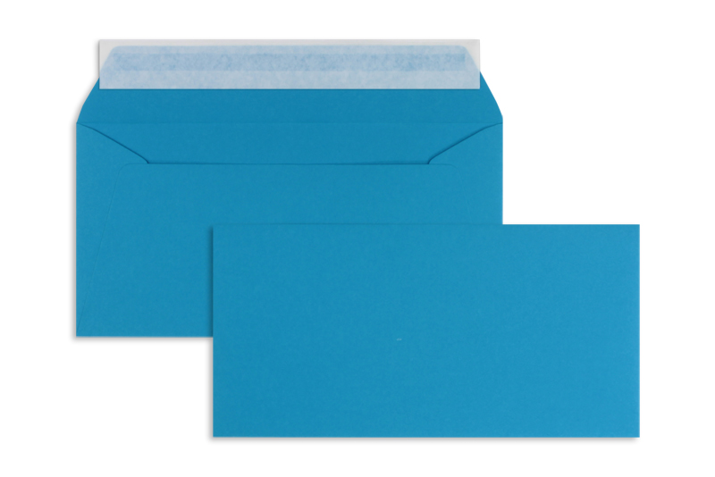 Briefumschläge blau Azurblau~110x220mm DIN Lang 120g/qm Offset ohne Fenster Haftklebung gerade Klappe 100 Stk.