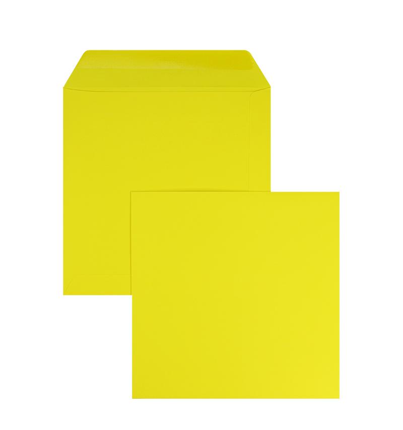 Briefumschläge gelb Butterblumengelb~170x170mm 120g/qm Offset ohne Fenster Nassklebung gerade Klappe 100 Stk.