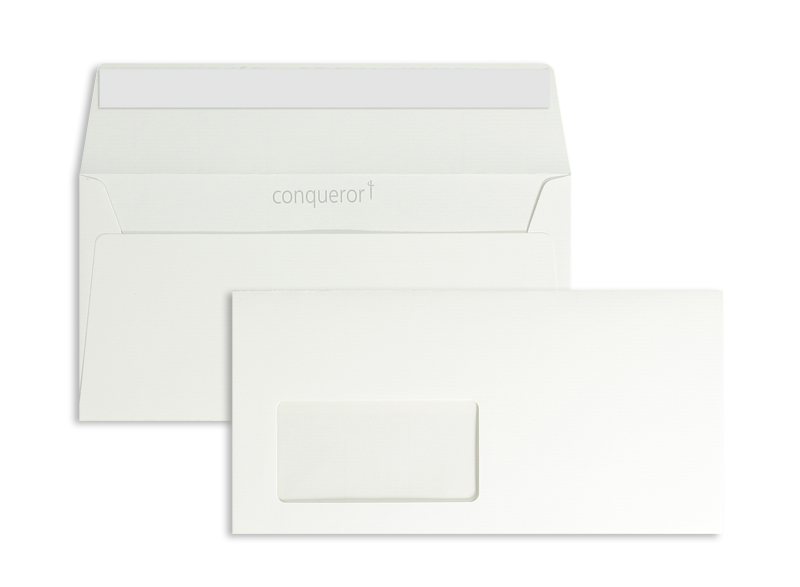 Briefumschläge weiß ~110x220mm DIN Lang 120g/m2 Conqueror Texture Fenster Haftklebung gerade Klappe 500 Stk.