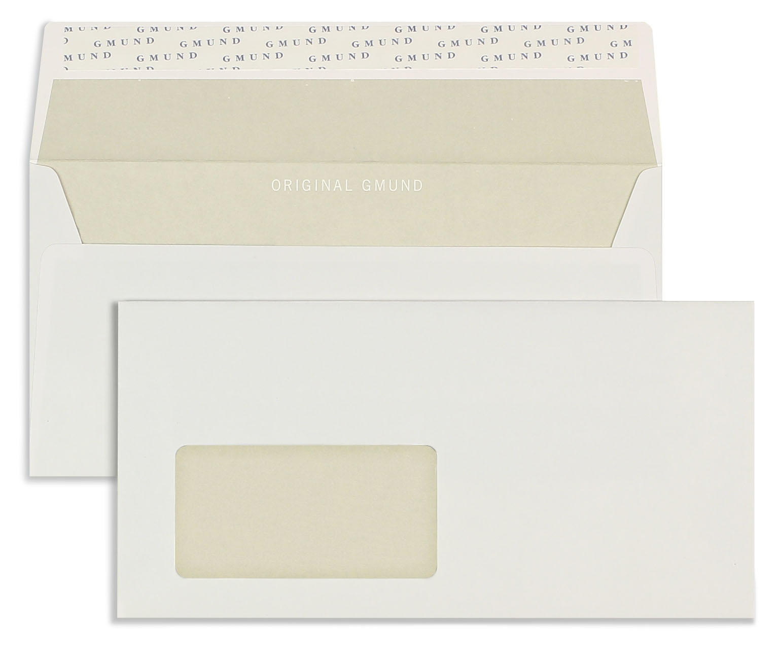 Briefumschläge weiß Blanc~110x220mm DIN Lang 120g/qm Gmund Premium Smooth Fenster Haftklebung gerade Klappe 250 Stk.