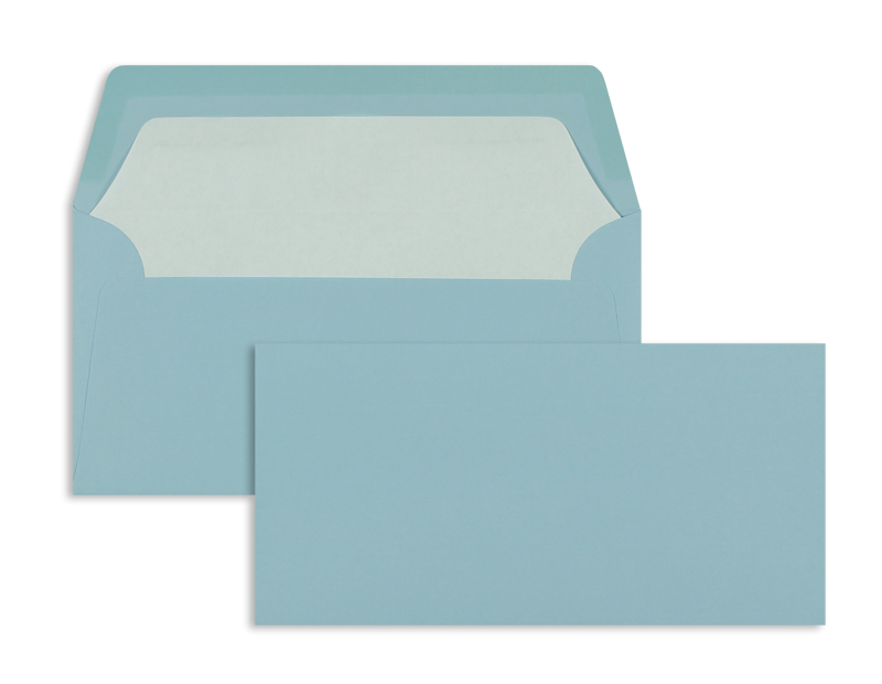 Briefumschläge blau Aqua~110x220mm DIN Lang 100g/qm gerippt Paperado ohne Fenster Nassklebung gerade Klappe 100 Stk.
