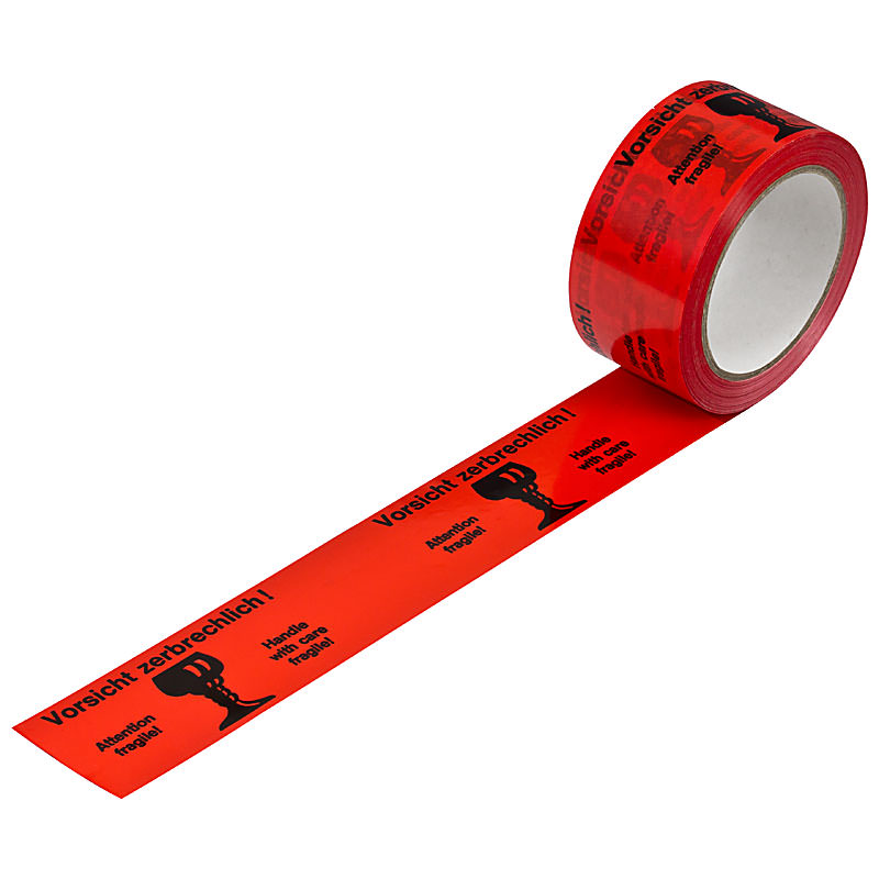 PVC-Warnband, rot, 50mmx66m, "Vorsicht zerbrechlich!"