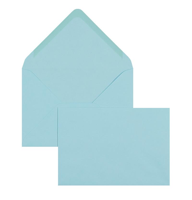 Briefumschläge, blau hellblau~125x176mm DIN B6, 100g/qm Offset, ohne Fenster, Nassklebung, spitze Klappe, 100 Stück
