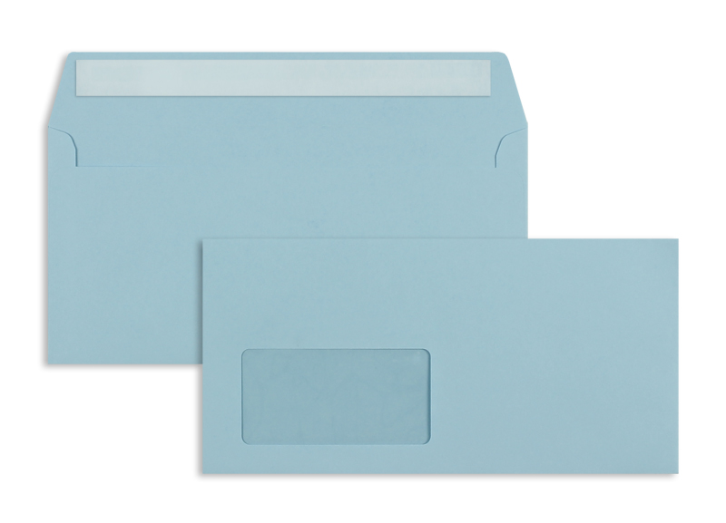 Briefumschläge blau Baby blau~114x229mm DIN C6/5 120g/qm Offset Fenster Haftklebung gerade Klappe 100 Stk.