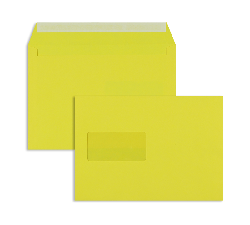 Briefumschläge gelb Intensivgelb~162x229mm DIN C5 120g/m2 Offset Fenster Haftklebung gerade Klappe 500 Stk.