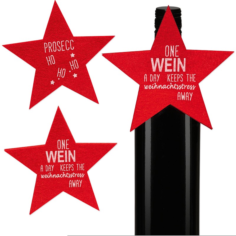 Stern mit Gummiband „Wein, Prosecco“ sortiert, Ø 14cm, Filz
