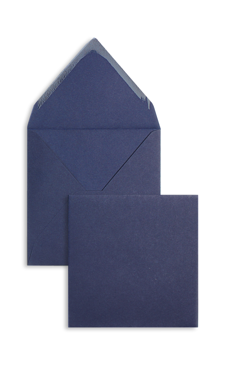 Briefumschläge, blau Dunkelblau~140x140mm, 120g/qm Velin, ohne Fenster, Nassklebung, spitze Klappe, 100 Stück
