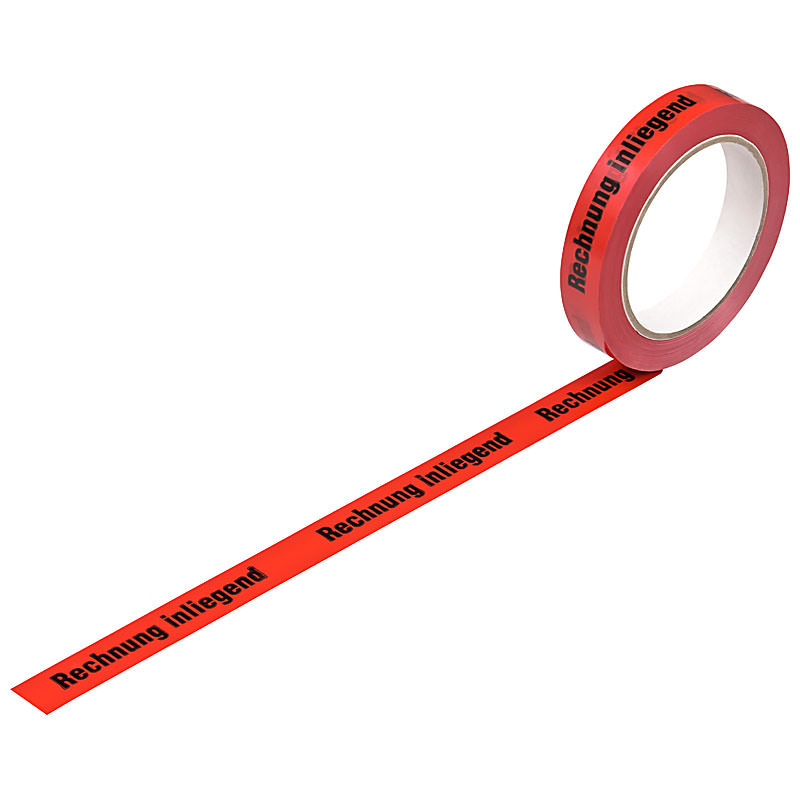 PVC-Warnband, 19mmx66m, rot, "Rechnung inliegend"