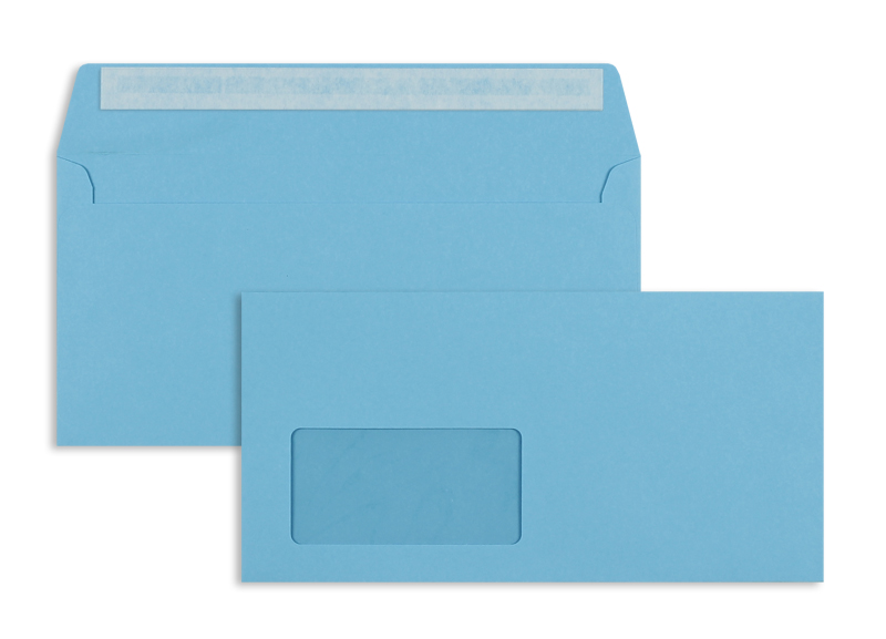 Briefumschläge blau Intensivblau~114x229mm DIN C6/5 120g/qm Offset Fenster Haftklebung gerade Klappe 100 Stk.