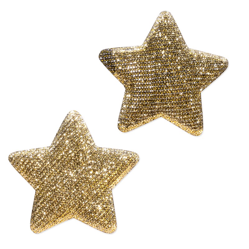 Sticker „Shining Star“ Goldglitter, Stoff, Ø 5,5cm mit Klebe