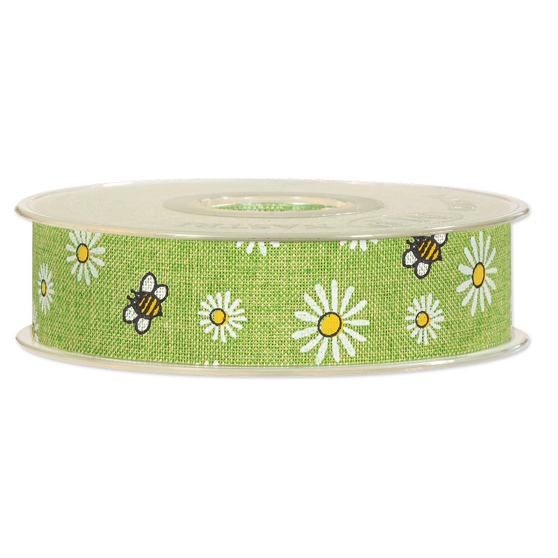Geschenkband „Blumen+Bienen“ Grün, 25mmx20m