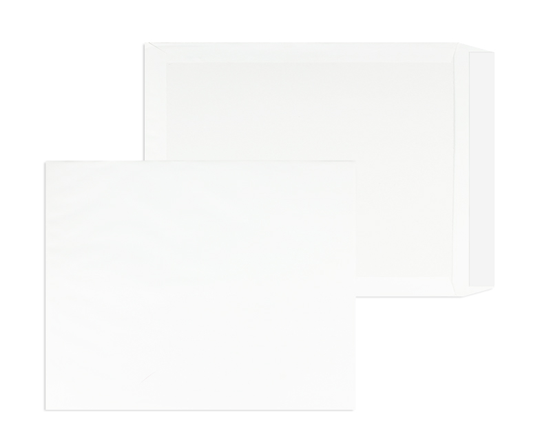 Papprückwandtaschen, weiß ~318x394mm, 120g/qm Offset, ohne Fenster, Haftklebung, gerade Klappe, 125 Stück
