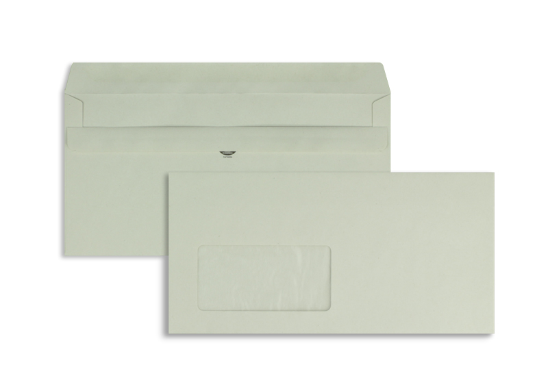 Briefumschläge, grau ~110x220mm DIN Lang, 75 g/qm Recycling, mit Fenster, Selbstklebung, gerade Klappe, 1000 Stück