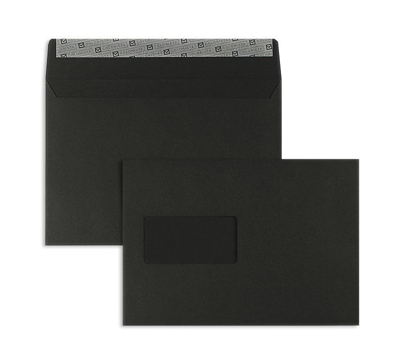 Briefumschläge, schwarz ~162x229mm DIN C5, 130g/m2 Colorista, mit Fenster, Haftklebung, gerade Klappe, 100 Stück