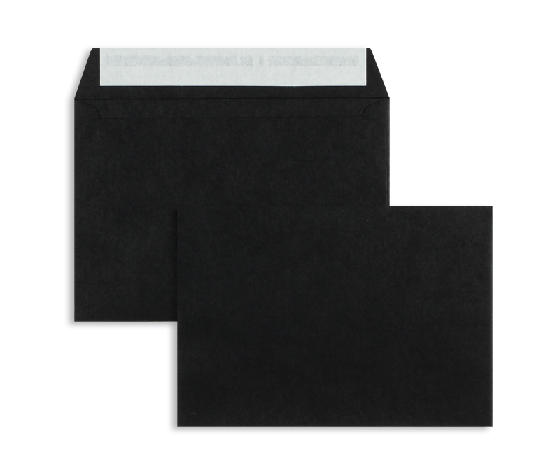 Briefumschläge, schwarz ~114x162mm DIN C6, 120g/m2 Offset, ohne Fenster, Haftklebung, gerade Klappe, 100 Stück