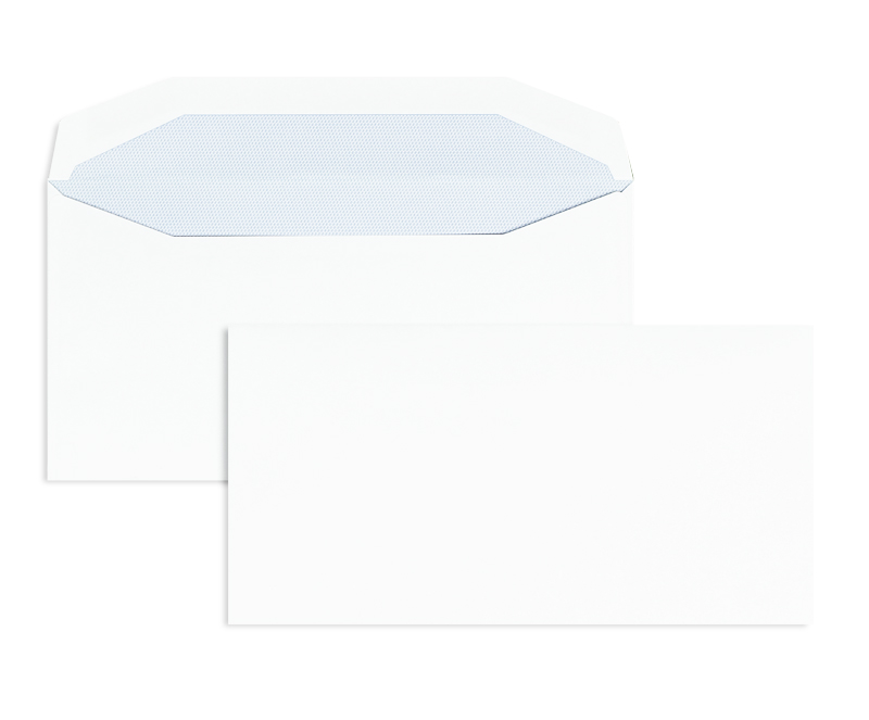 Kuvertierhüllen, weiß ~110x220mm DIN Lang, 110g/m2 Offset, ohne Fenster, Nassklebung, Trapezklappe, 1000 Stück