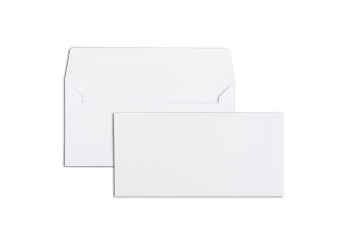 Briefumschläge, weiß ~110x220mm DIN Lang, 120g/qm Offset, ohne Fenster, Haftklebung, gerade Klappe, 500 Stück