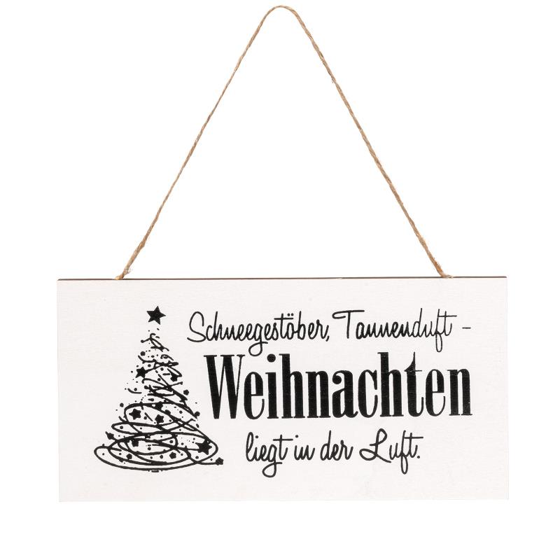 Holzschild mit Schriftzug "Weihnachten", 100 x 200 mm , Weiß/Schwarz