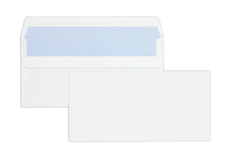 Briefumschläge, weiß ~110x220mm DIN Lang, 100g/m2 Offset, ohne Fenster, Selbstklebung, gerade Klappe, 500 Stück