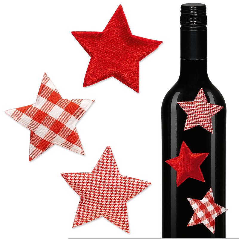 Stern „Landliebe“ mit Klebepunkt, Rot/Weiß sort., Ø 5cm