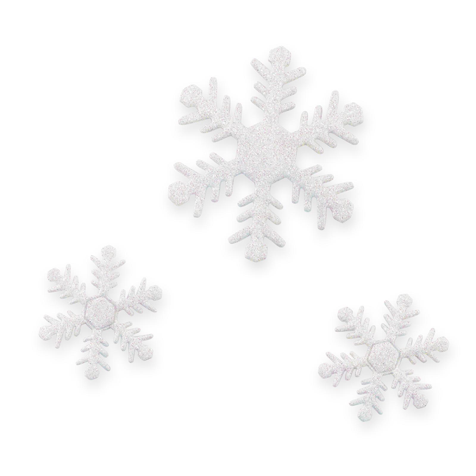 Schneeflocke mit Klebepunkt, Weißglimmer, sortiert, Ø 4+6cm