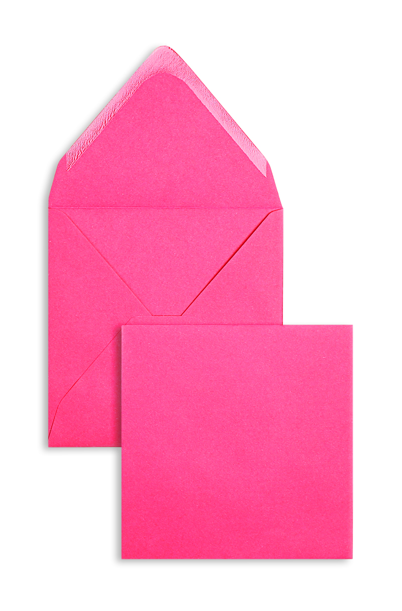 Briefumschläge, rosa Pink~140x140mm, 120g/m2 Velin, ohne Fenster, Nassklebung, spitze Klappe, 100 Stück