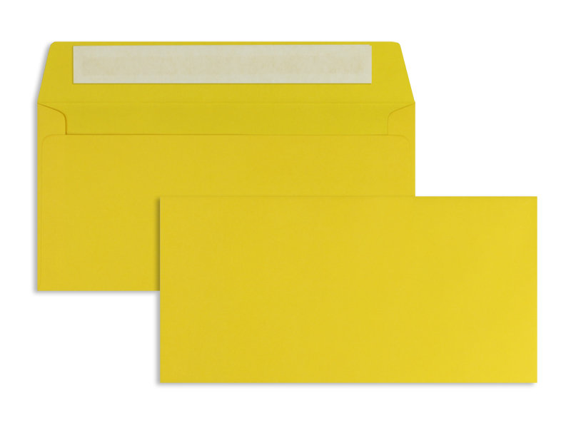 Briefumschläge, gelb Eigelb~110x220mm DIN Lang, 100g/qm Offset, ohne Fenster, Haftklebung, gerade Klappe, 100 Stück