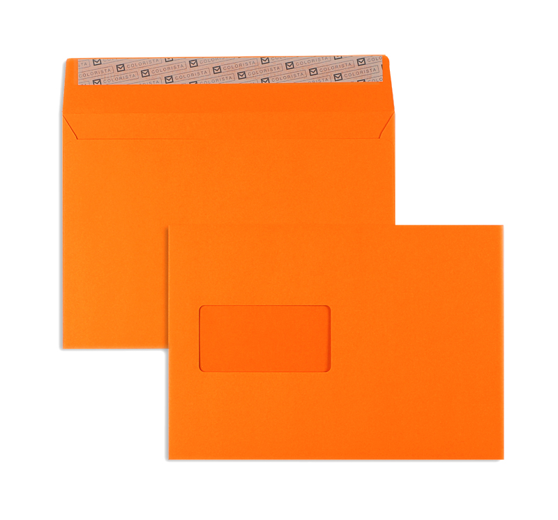 Briefumschläge, orange ~162x229mm DIN C5, 130g/m2 Colorista, mit Fenster, Haftklebung, gerade Klappe, 100 Stück