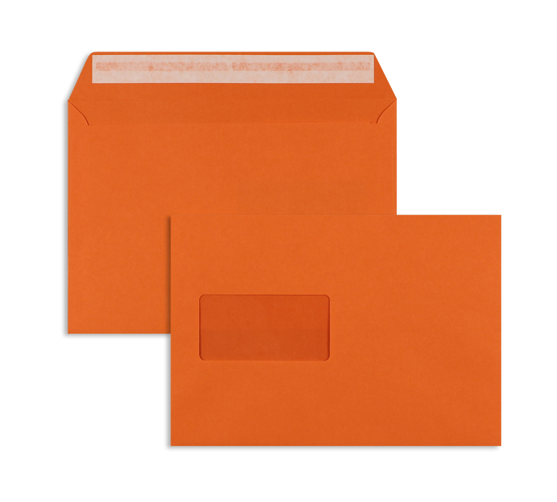 Briefumschläge, orange ~162x229mm DIN C5, 120g/m2 Offset, mit Fenster, Haftklebung, gerade Klappe, 500 Stück