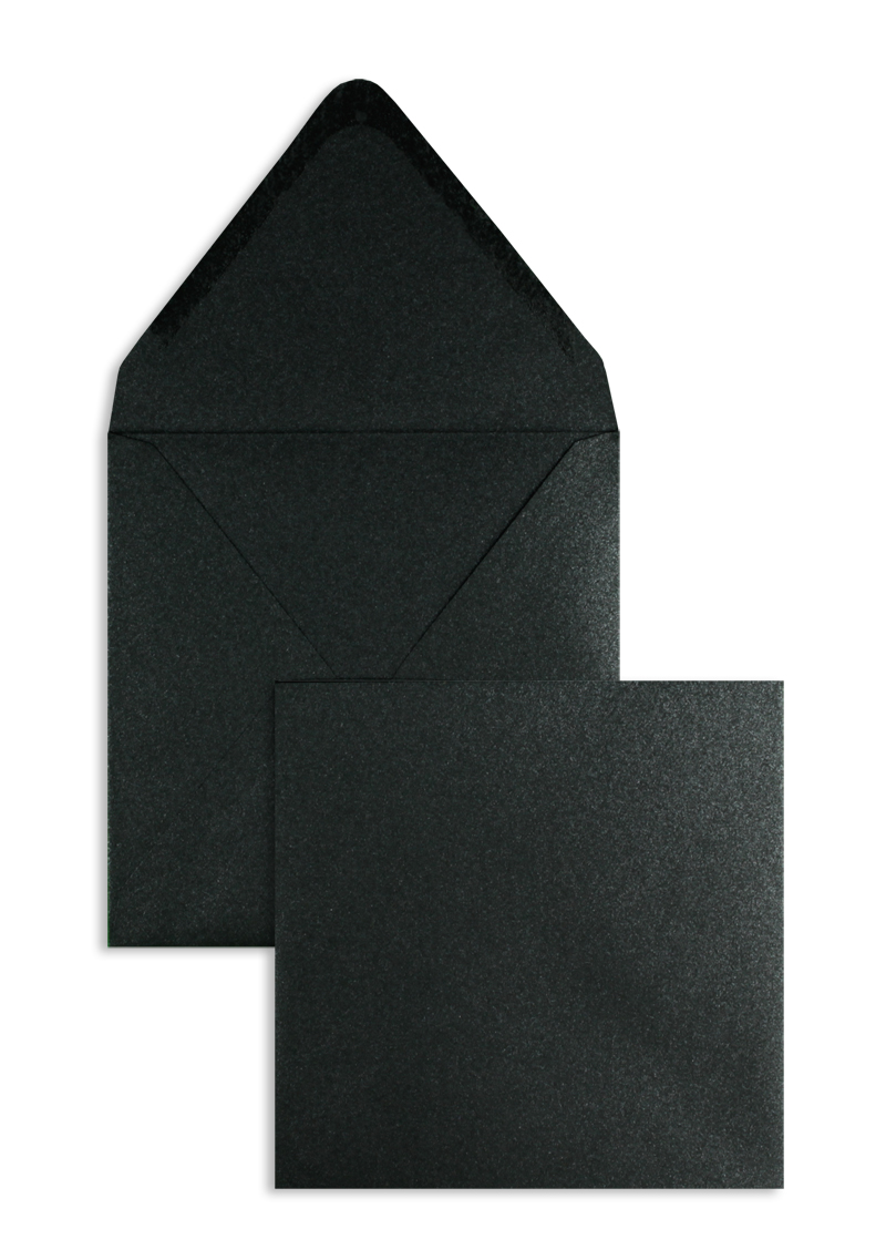 Briefumschläge schwarz Glamour schwarz~140x140mm 120g/qm glänzend ohne Fenster Nassklebung spitze Klappe 100 Stk.