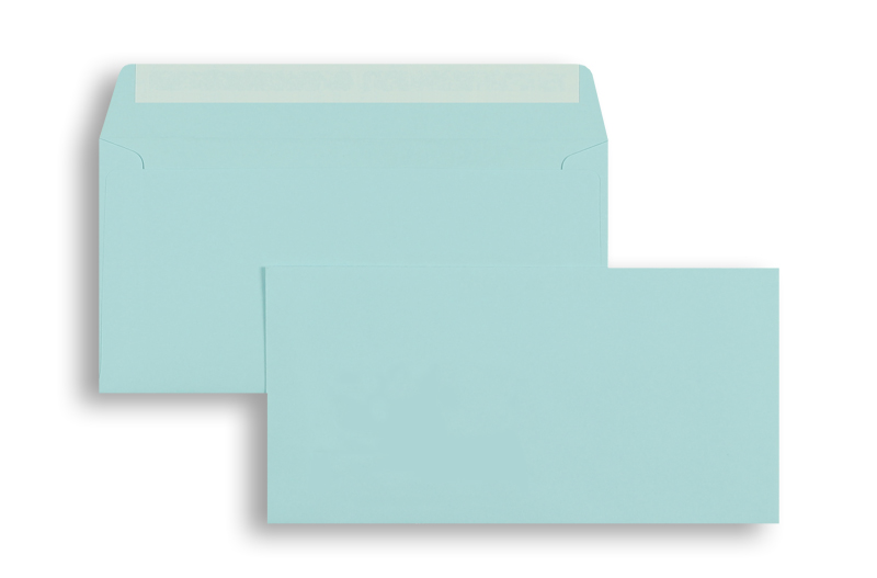 Briefumschläge, blau ~110x220mm DIN Lang, 90g/m2 Caribic, ohne Fenster, Haftklebung, gerade Klappe, 250 Stück