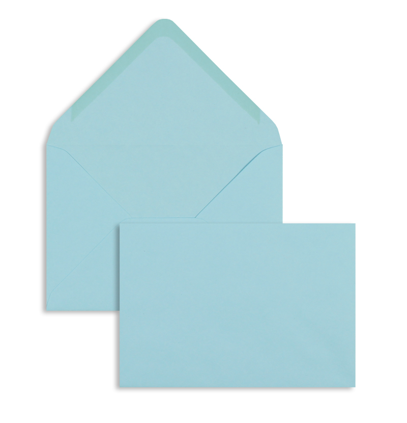 Briefumschläge, blau hellblau~114x162mm DIN C6, 100g/qm Offset, ohne Fenster, Nassklebung, spitze Klappe, 100 Stück