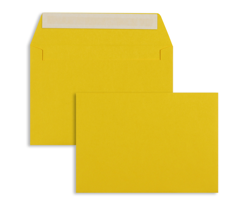 Briefumschläge, gelb goldgelb~114x162mm DIN C6, 120g/qm Offset, ohne Fenster, Haftklebung, gerade Klappe, 100 Stück