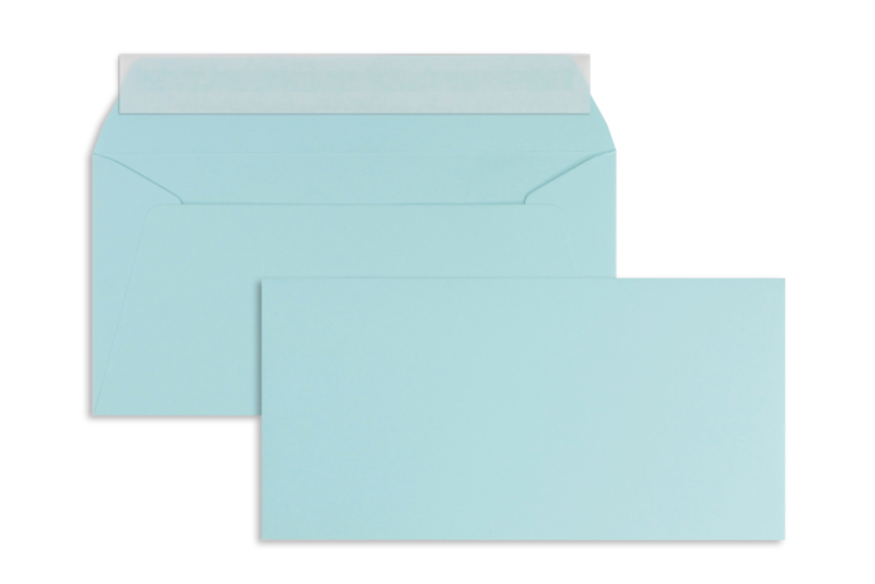 Briefumschläge blau himmelblau~110x220mm DIN Lang 120g/qm Offset ohne Fenster Haftklebung gerade Klappe 100 Stk.
