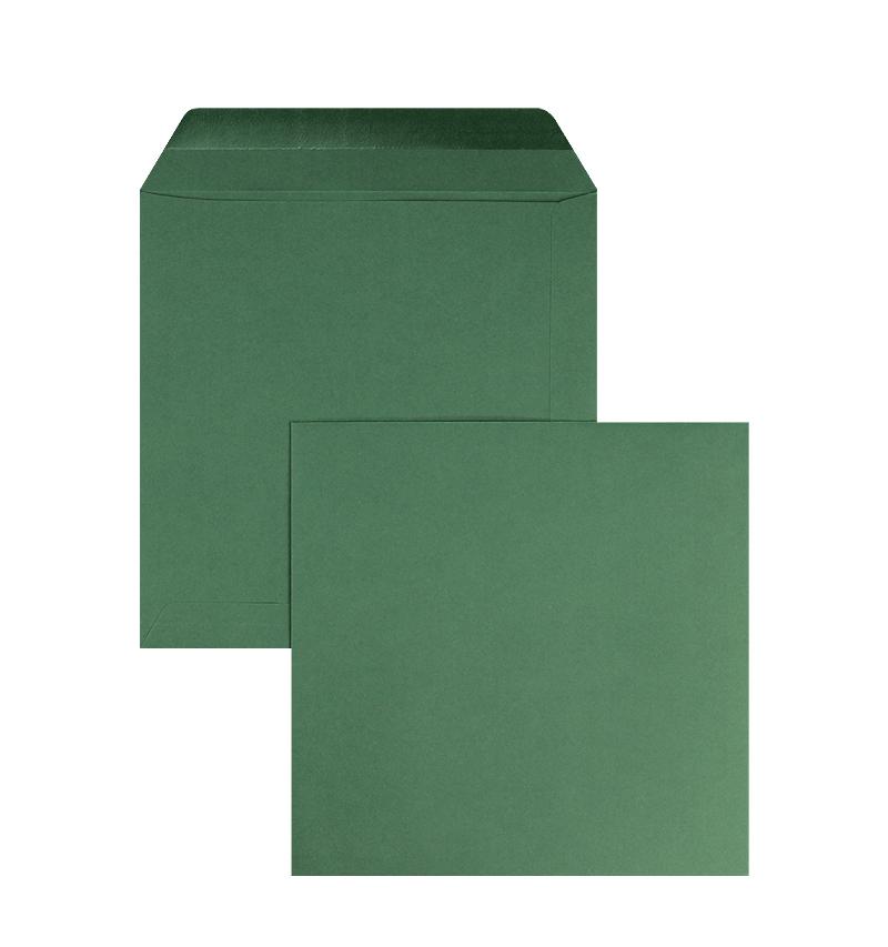 Briefumschläge, grün Tannengrün~170x170mm, 120g/qm Offset, ohne Fenster, Nassklebung, gerade Klappe, 100 Stück