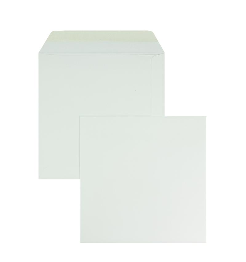 Briefumschläge, weiß ~170x170mm, 120g/m2 Offset, ohne Fenster, Nassklebung, gerade Klappe, 100 Stück