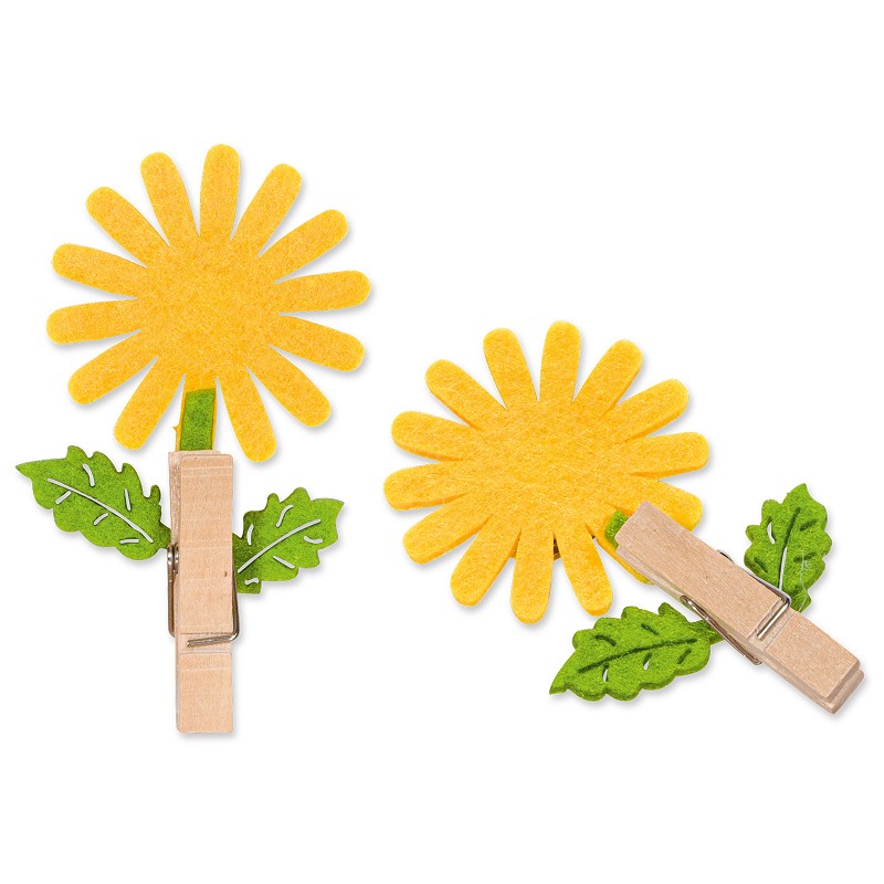 Holzklammer „Sonnenblume“, Filz/Holz, 2-fach sortiert