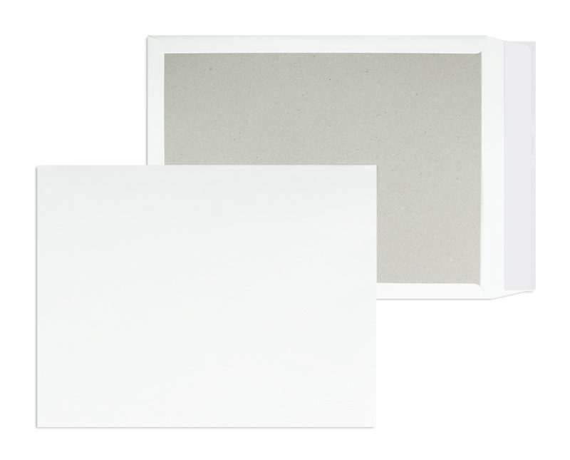 Papprückwandtaschen, weiß ~350x450mm, 120g/qm Offset, ohne Fenster, Haftklebung, gerade Klappe, 100 Stück