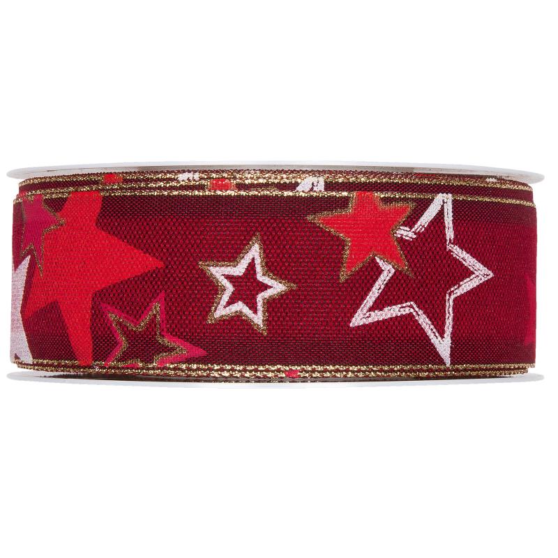 Druckband Sterne mit Lurexkante, rot/gold, 35mm x 18m