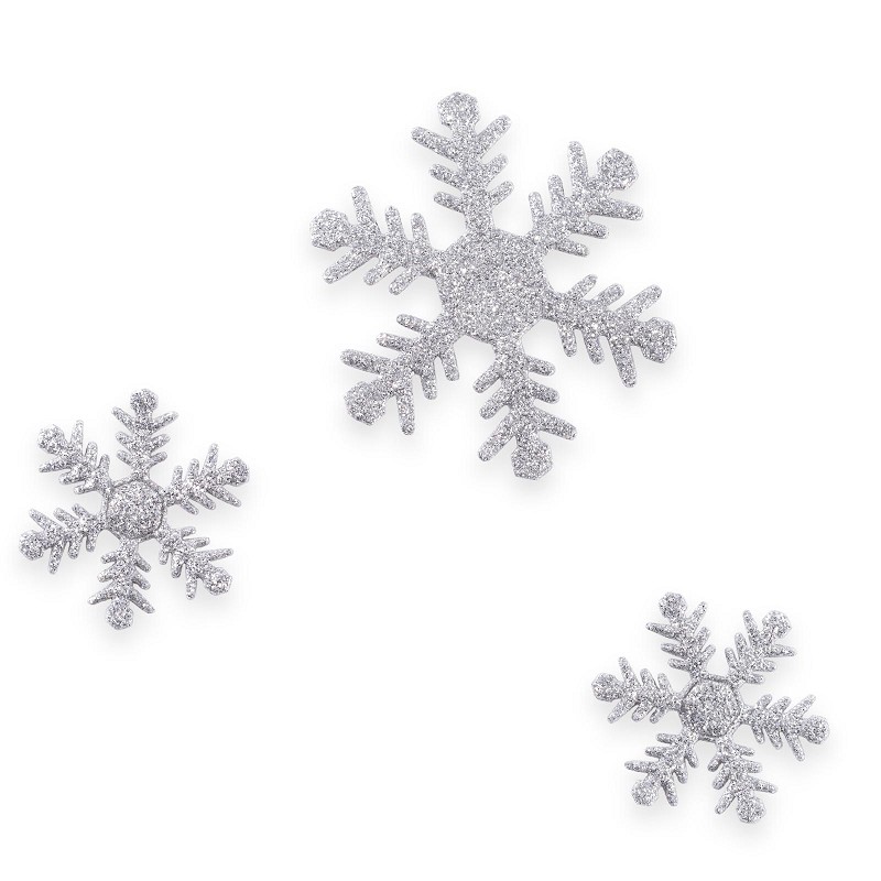 Schneeflocke mit Klebepunkt, Silberglimmer, sortiert, Ø4+6cm