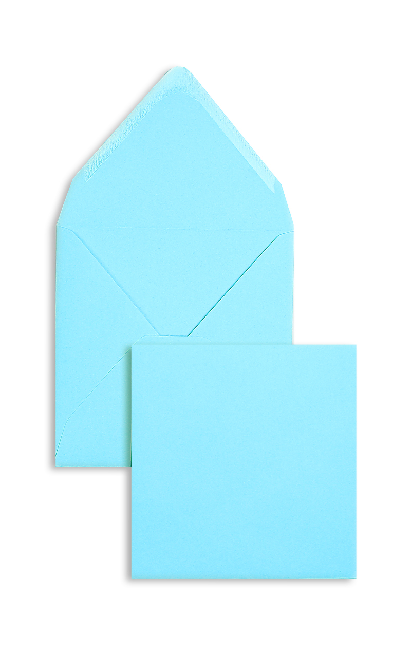 Briefumschläge, blau Arktikblau~140x140mm, 120g/qm Velin, ohne Fenster, Nassklebung, spitze Klappe, 100 Stück