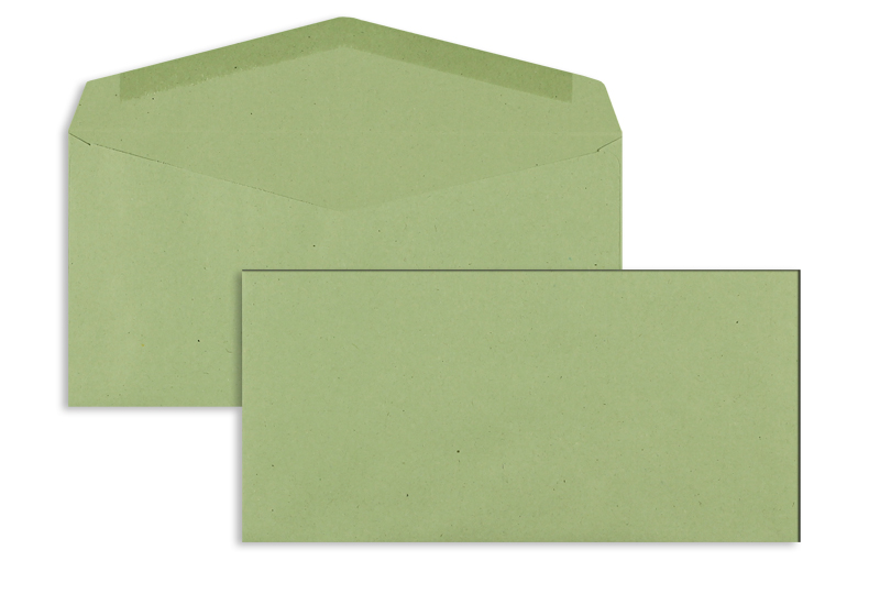 Kuvertierhüllen, grün ~110x220mm DIN Lang, 75 g/m2 Recycling, ohne Fenster, Nassklebung, spitze Klappe, 1000 Stück