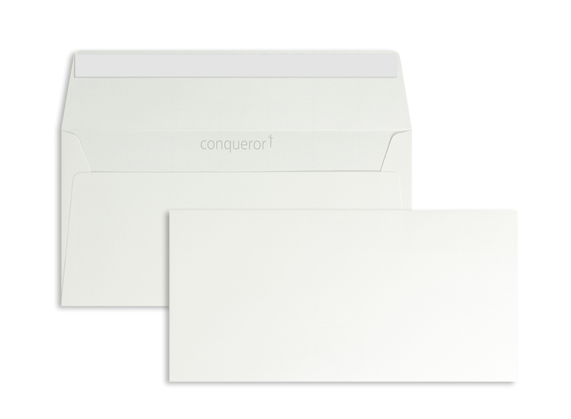 Briefumschläge weiß ~110x220mm DIN Lang 120g/qm Conqueror Texture ohne Fenster Haftklebung gerade Klappe 500 Stk.
