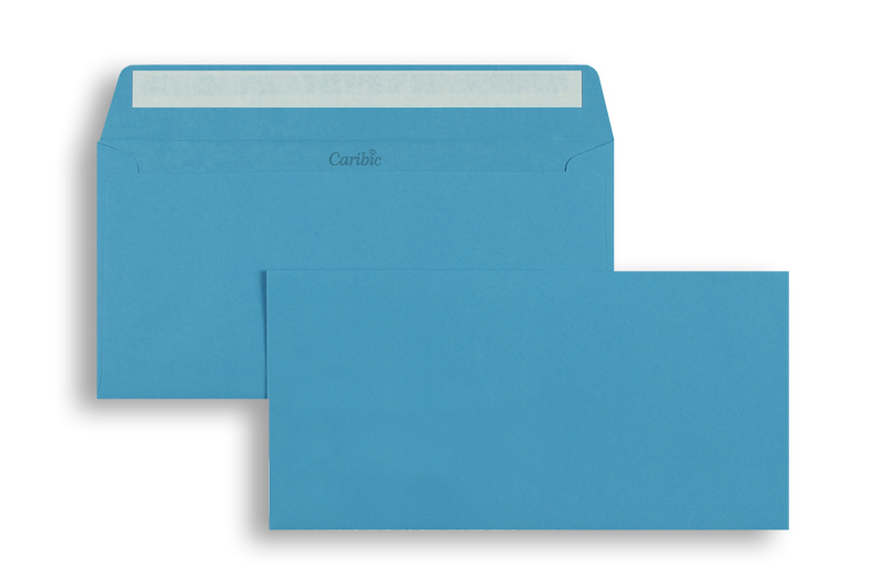 Briefumschläge blau Azurblau~110x220mm DIN Lang 90g/qm Caribic ohne Fenster Haftklebung gerade Klappe 250 Stk.