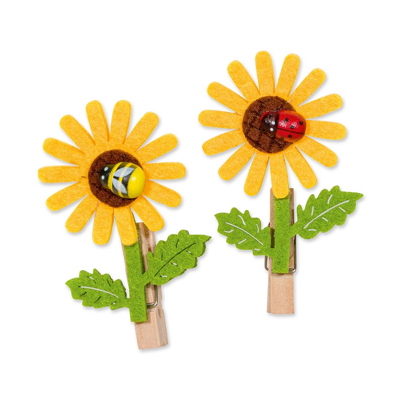 Holzklammer „Sonnenblume“, Filz/Holz, 2-fach sortiert